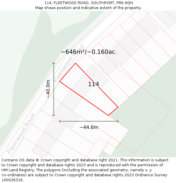 114, FLEETWOOD ROAD, SOUTHPORT, PR9 9QN: Plot and title map