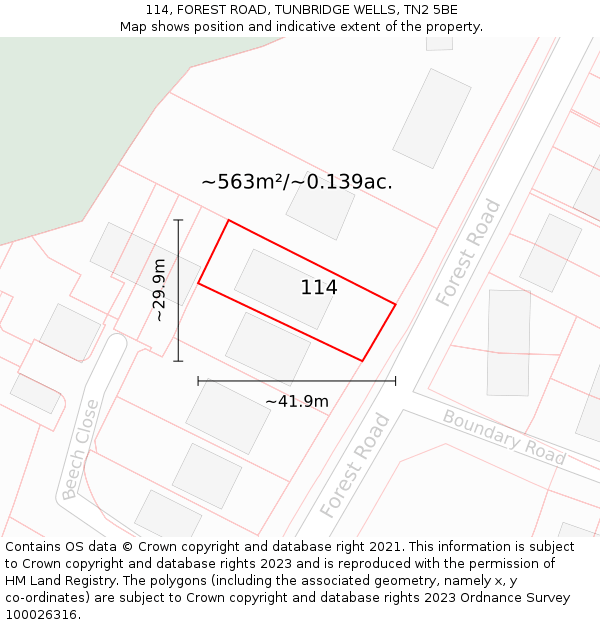 114, FOREST ROAD, TUNBRIDGE WELLS, TN2 5BE: Plot and title map