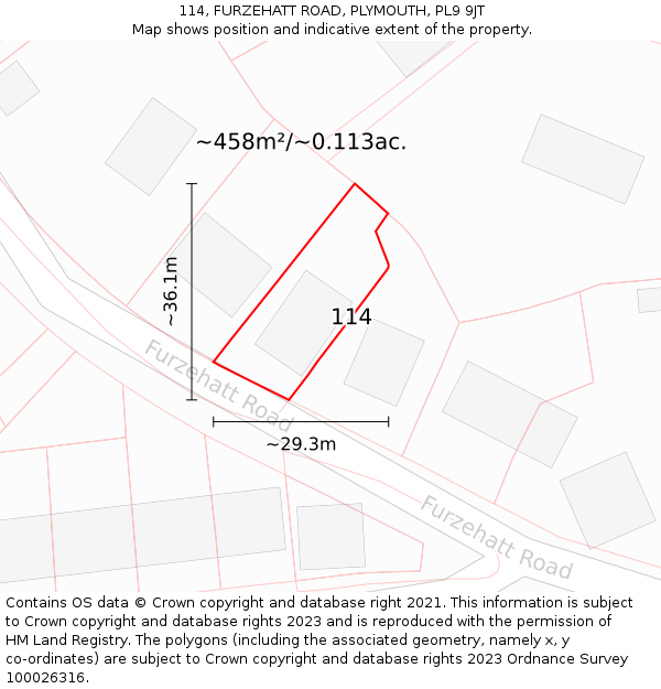 114, FURZEHATT ROAD, PLYMOUTH, PL9 9JT: Plot and title map