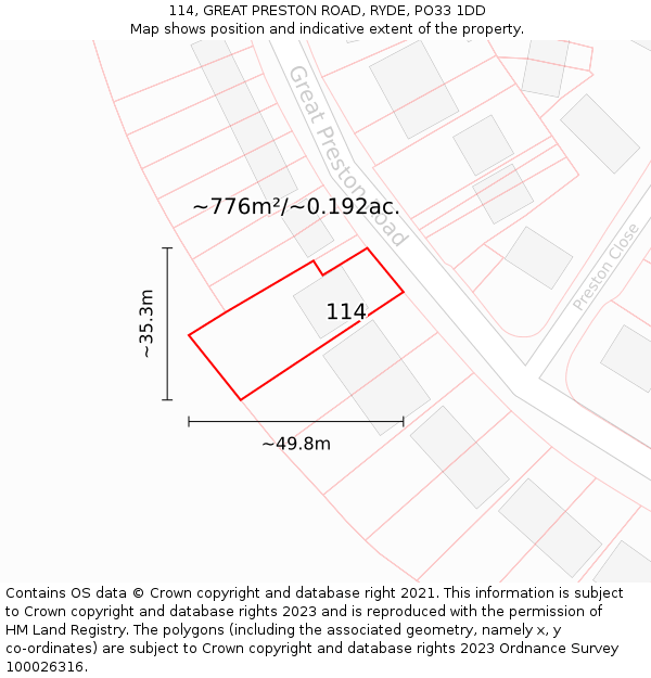 114, GREAT PRESTON ROAD, RYDE, PO33 1DD: Plot and title map