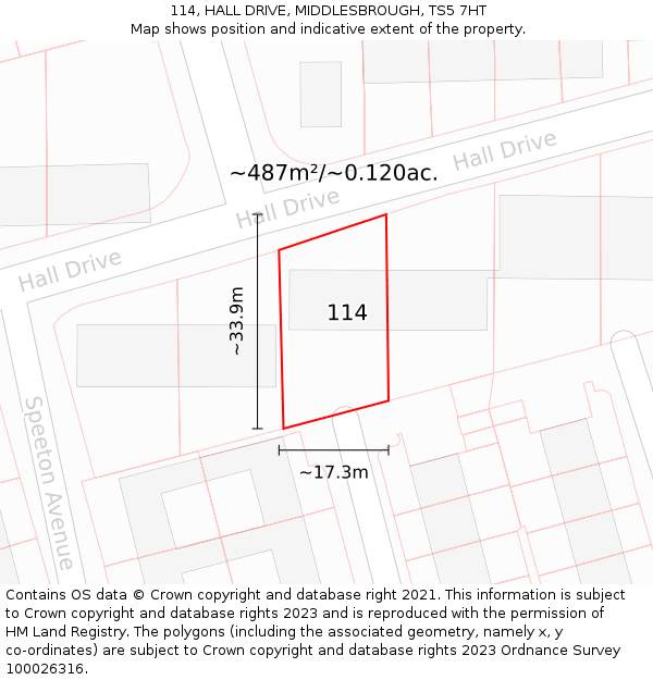 114, HALL DRIVE, MIDDLESBROUGH, TS5 7HT: Plot and title map