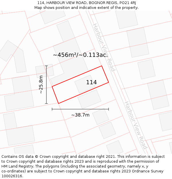 114, HARBOUR VIEW ROAD, BOGNOR REGIS, PO21 4RJ: Plot and title map