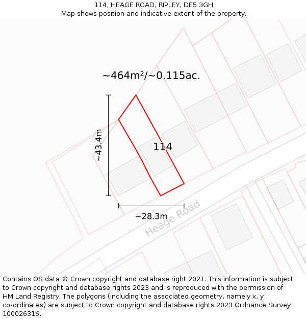 114, HEAGE ROAD, RIPLEY, DE5 3GH: Plot and title map