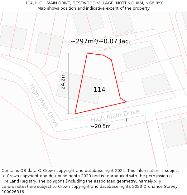 114, HIGH MAIN DRIVE, BESTWOOD VILLAGE, NOTTINGHAM, NG6 8YX: Plot and title map