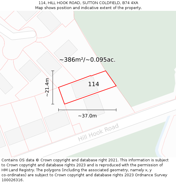 114, HILL HOOK ROAD, SUTTON COLDFIELD, B74 4XA: Plot and title map