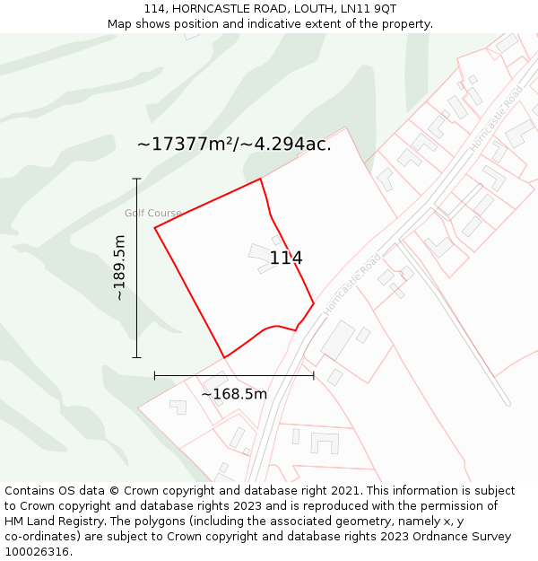 114, HORNCASTLE ROAD, LOUTH, LN11 9QT: Plot and title map