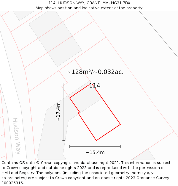 114, HUDSON WAY, GRANTHAM, NG31 7BX: Plot and title map