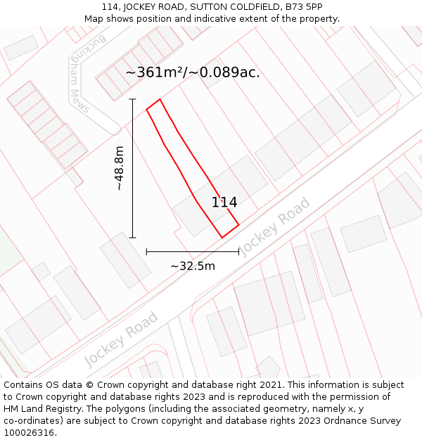 114, JOCKEY ROAD, SUTTON COLDFIELD, B73 5PP: Plot and title map