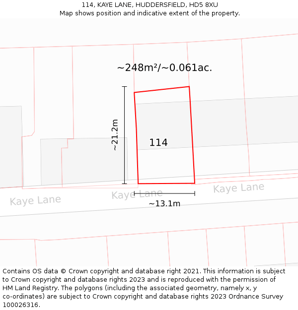 114, KAYE LANE, HUDDERSFIELD, HD5 8XU: Plot and title map