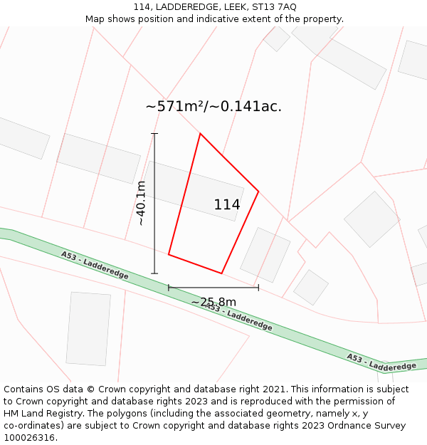 114, LADDEREDGE, LEEK, ST13 7AQ: Plot and title map