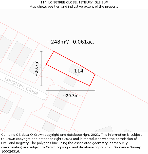 114, LONGTREE CLOSE, TETBURY, GL8 8LW: Plot and title map