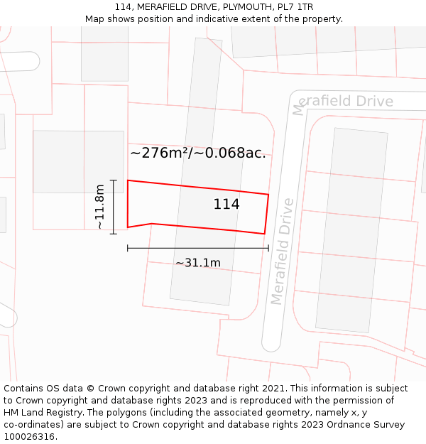 114, MERAFIELD DRIVE, PLYMOUTH, PL7 1TR: Plot and title map