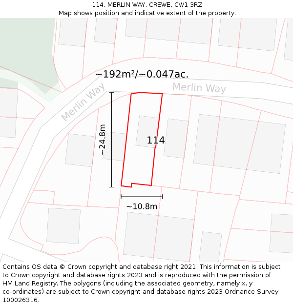 114, MERLIN WAY, CREWE, CW1 3RZ: Plot and title map