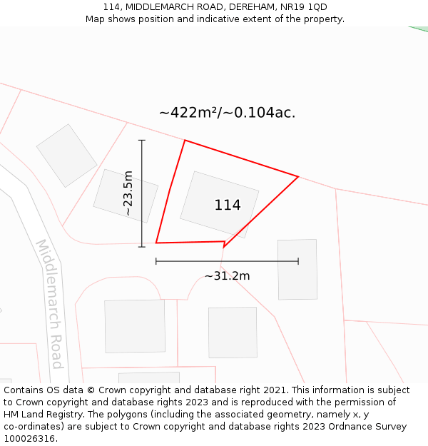 114, MIDDLEMARCH ROAD, DEREHAM, NR19 1QD: Plot and title map