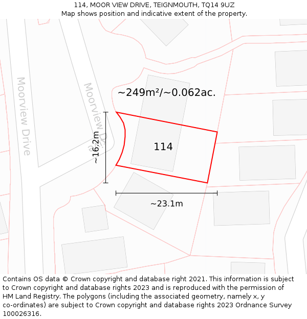 114, MOOR VIEW DRIVE, TEIGNMOUTH, TQ14 9UZ: Plot and title map