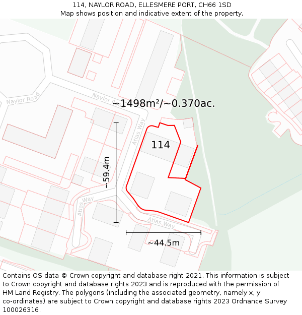 114, NAYLOR ROAD, ELLESMERE PORT, CH66 1SD: Plot and title map