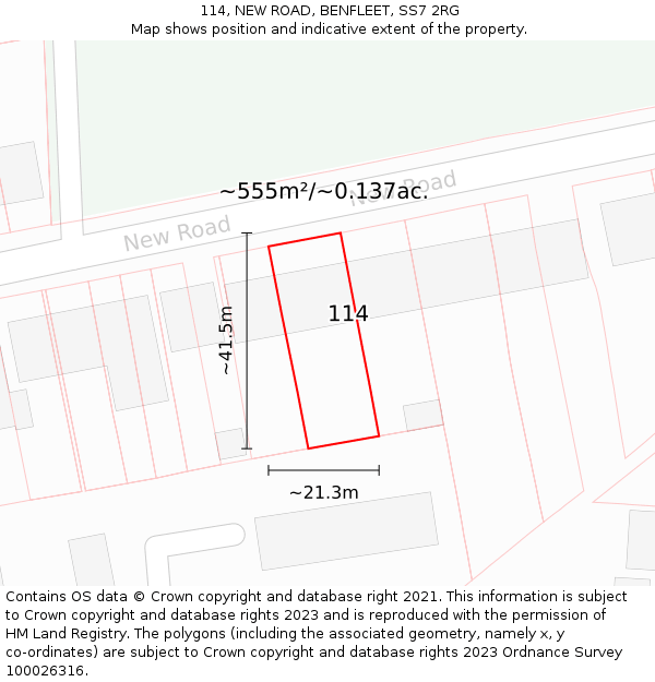 114, NEW ROAD, BENFLEET, SS7 2RG: Plot and title map