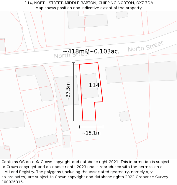 114, NORTH STREET, MIDDLE BARTON, CHIPPING NORTON, OX7 7DA: Plot and title map