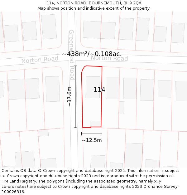 114, NORTON ROAD, BOURNEMOUTH, BH9 2QA: Plot and title map