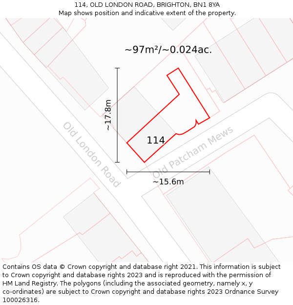 114, OLD LONDON ROAD, BRIGHTON, BN1 8YA: Plot and title map