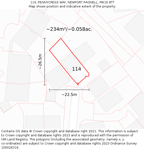 114, PENNYCRESS WAY, NEWPORT PAGNELL, MK16 8TT: Plot and title map