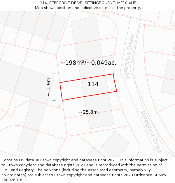 114, PEREGRINE DRIVE, SITTINGBOURNE, ME10 4UP: Plot and title map