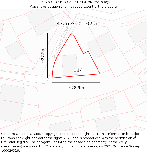 114, PORTLAND DRIVE, NUNEATON, CV10 9QY: Plot and title map