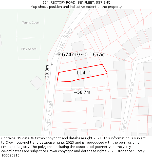 114, RECTORY ROAD, BENFLEET, SS7 2NQ: Plot and title map