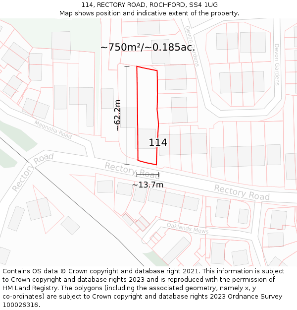 114, RECTORY ROAD, ROCHFORD, SS4 1UG: Plot and title map