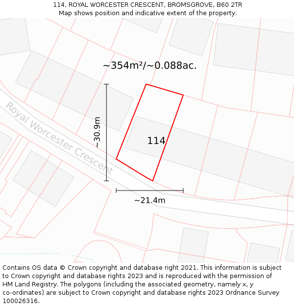 114, ROYAL WORCESTER CRESCENT, BROMSGROVE, B60 2TR: Plot and title map