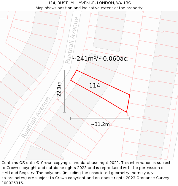 114, RUSTHALL AVENUE, LONDON, W4 1BS: Plot and title map