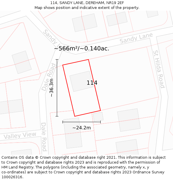 114, SANDY LANE, DEREHAM, NR19 2EF: Plot and title map