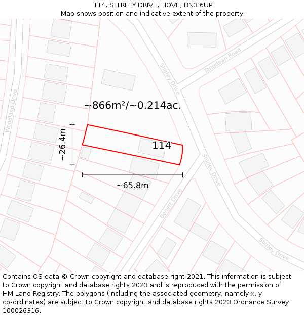 114, SHIRLEY DRIVE, HOVE, BN3 6UP: Plot and title map