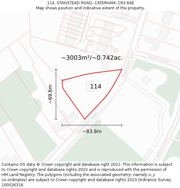 114, STANSTEAD ROAD, CATERHAM, CR3 6AE: Plot and title map