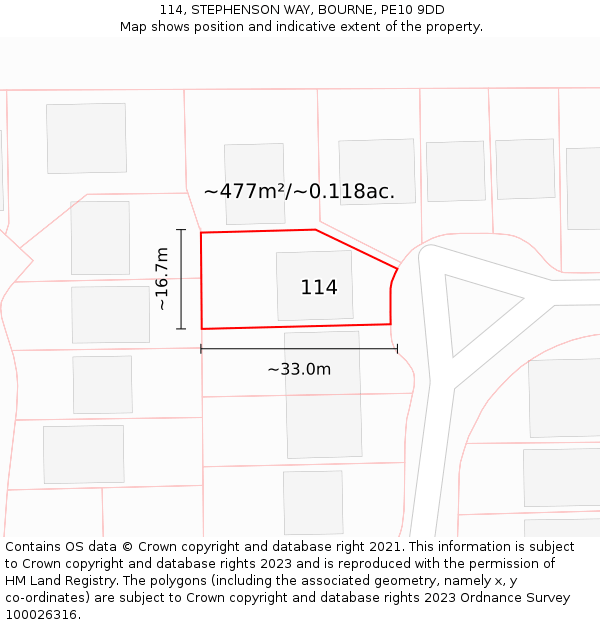 114, STEPHENSON WAY, BOURNE, PE10 9DD: Plot and title map