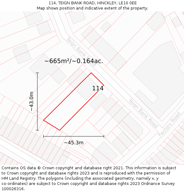 114, TEIGN BANK ROAD, HINCKLEY, LE10 0EE: Plot and title map