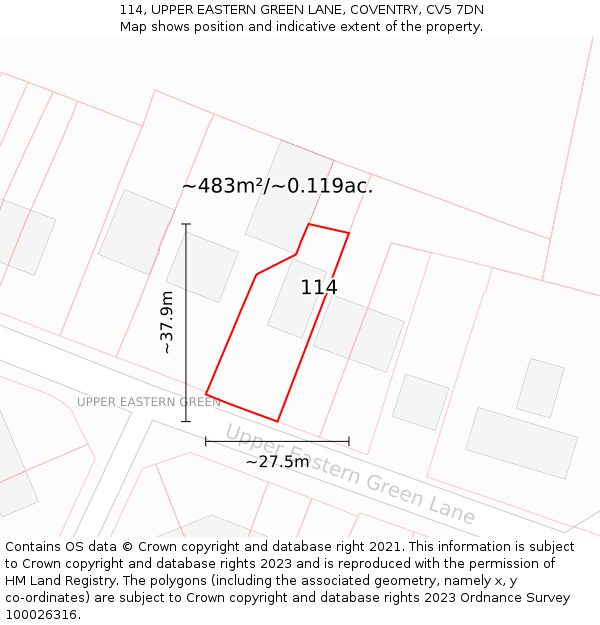 114, UPPER EASTERN GREEN LANE, COVENTRY, CV5 7DN: Plot and title map