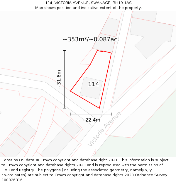 114, VICTORIA AVENUE, SWANAGE, BH19 1AS: Plot and title map