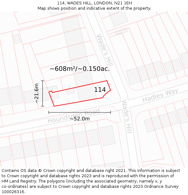 114, WADES HILL, LONDON, N21 1EH: Plot and title map