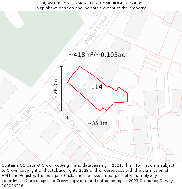 114, WATER LANE, OAKINGTON, CAMBRIDGE, CB24 3AL: Plot and title map