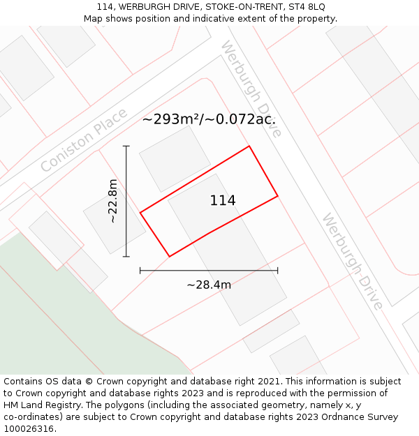 114, WERBURGH DRIVE, STOKE-ON-TRENT, ST4 8LQ: Plot and title map
