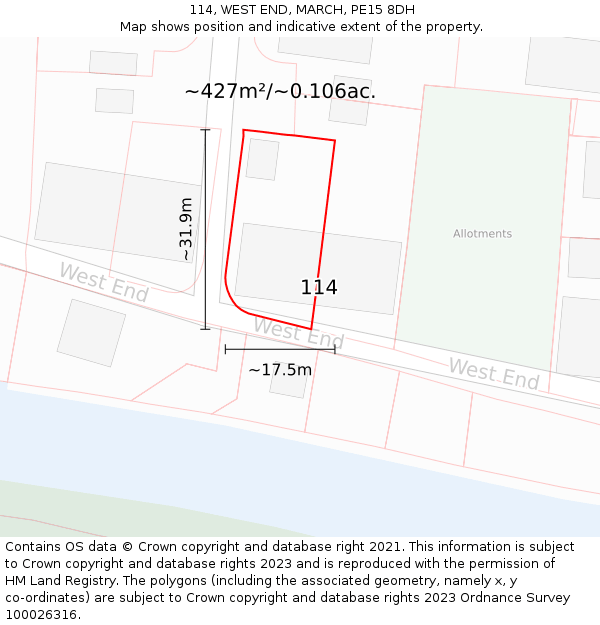 114, WEST END, MARCH, PE15 8DH: Plot and title map