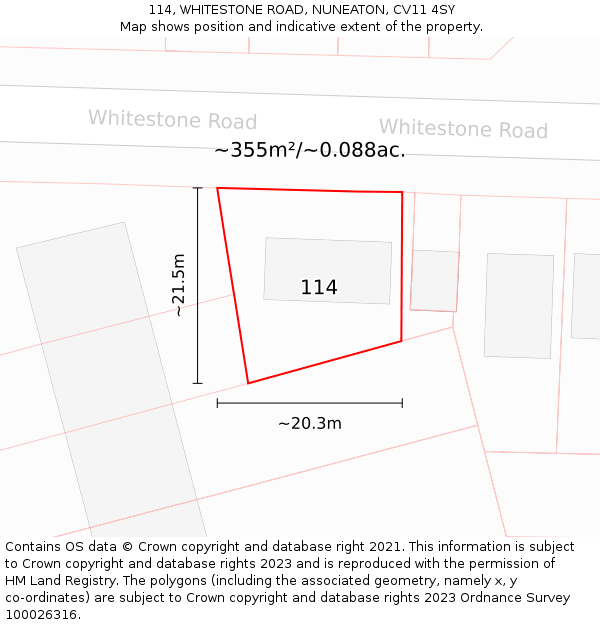 114, WHITESTONE ROAD, NUNEATON, CV11 4SY: Plot and title map