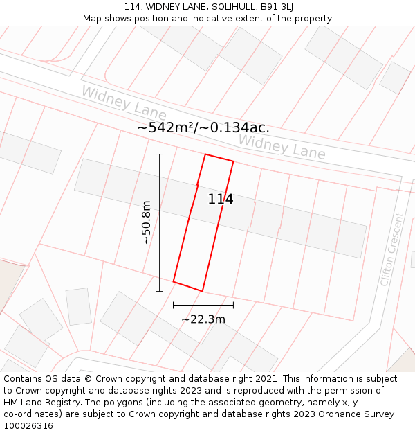 114, WIDNEY LANE, SOLIHULL, B91 3LJ: Plot and title map