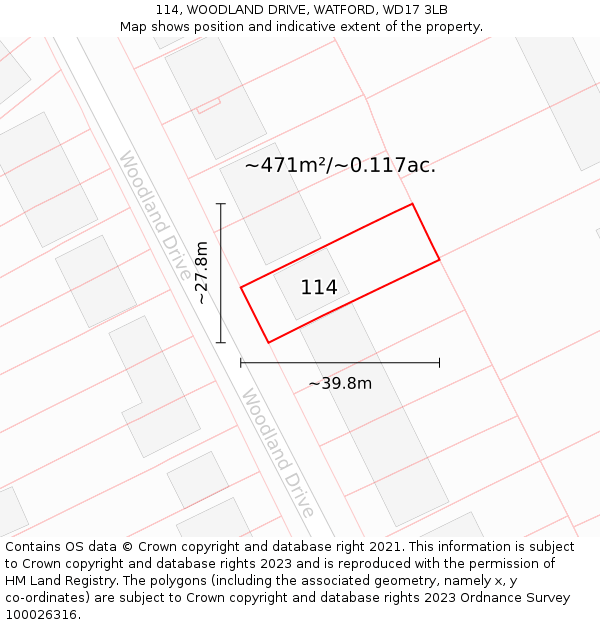 114, WOODLAND DRIVE, WATFORD, WD17 3LB: Plot and title map