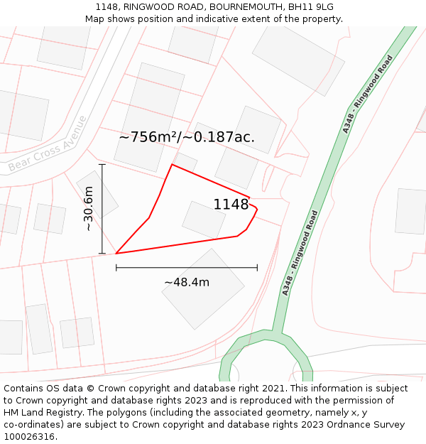 1148, RINGWOOD ROAD, BOURNEMOUTH, BH11 9LG: Plot and title map