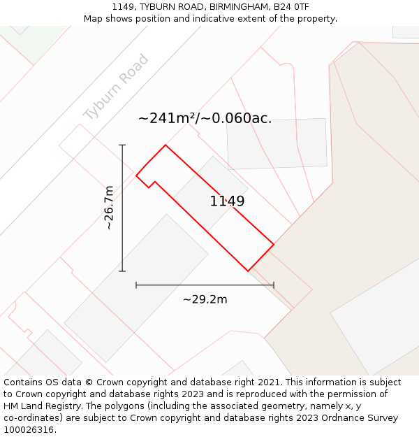 1149, TYBURN ROAD, BIRMINGHAM, B24 0TF: Plot and title map