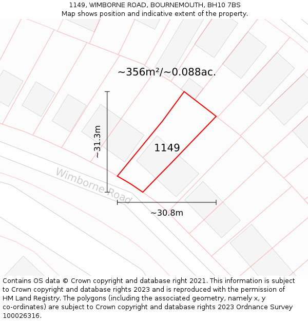 1149, WIMBORNE ROAD, BOURNEMOUTH, BH10 7BS: Plot and title map