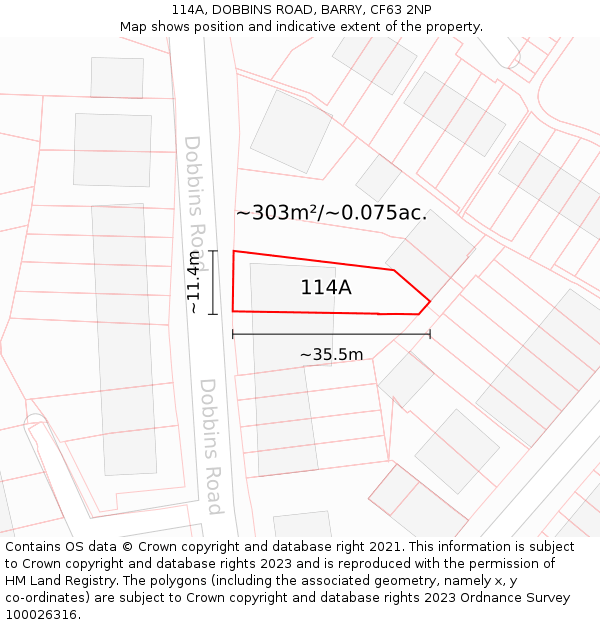 114A, DOBBINS ROAD, BARRY, CF63 2NP: Plot and title map