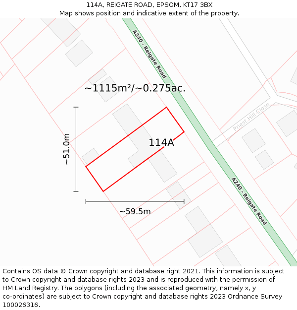 114A, REIGATE ROAD, EPSOM, KT17 3BX: Plot and title map